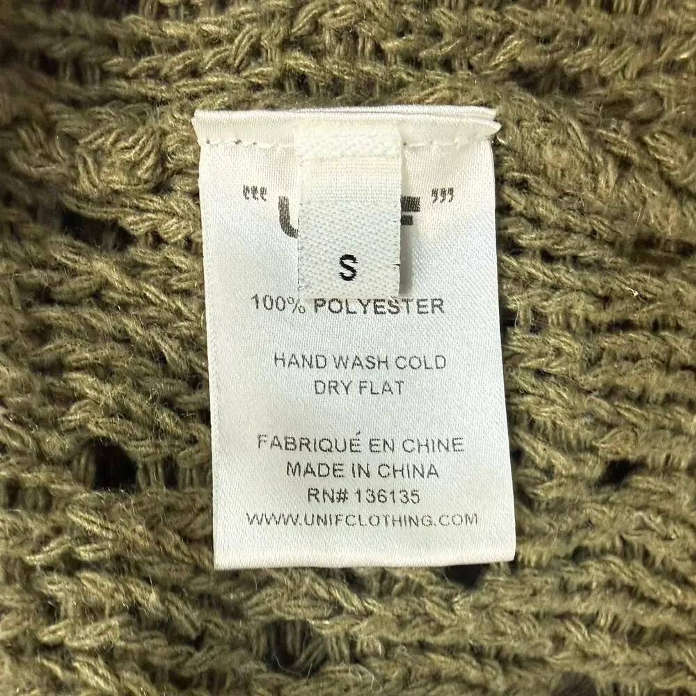 UNIF Olive Green Crochet Open Knit Rose Flower Snap Front Cardigan Sweater sz S - Picture 4 of 11